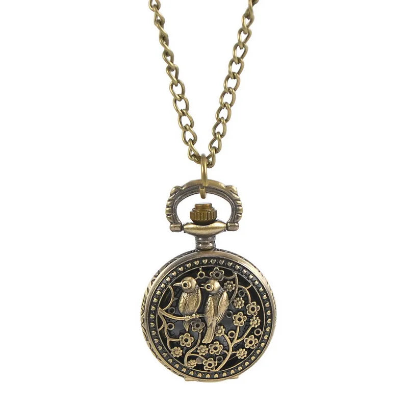 Fashion Double Magpies Hollow Engraving Vintage Pocket Watches Quartz Movement Vintage Pocket Watch On Chain Skeleton Watch