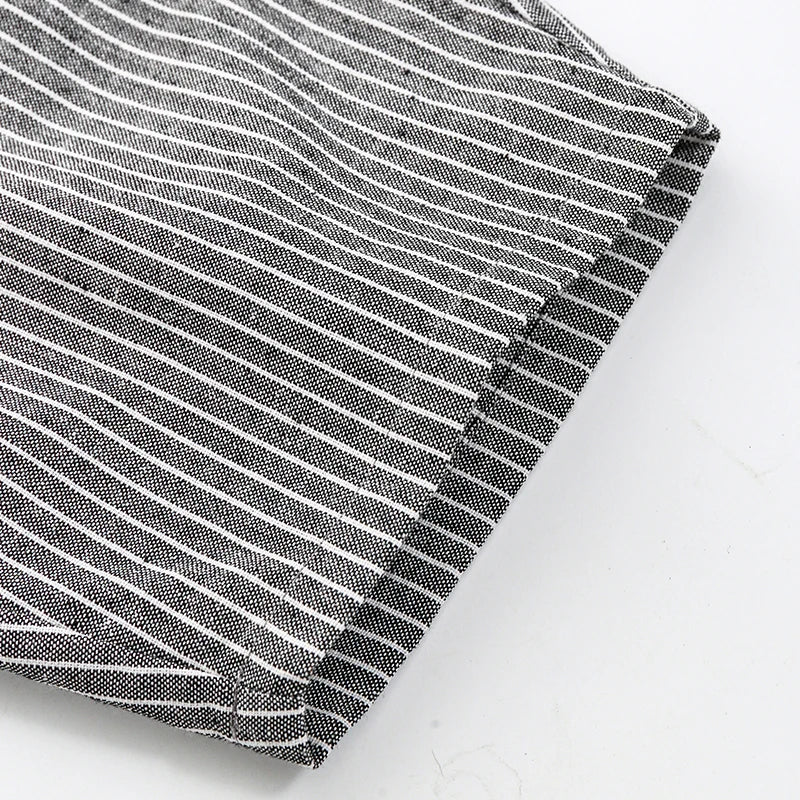 Kids Retro Striped Cotton Linen Pants – Comfortable Loose Fit Summer Trousers