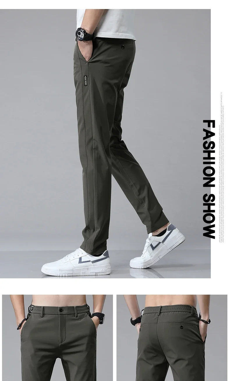 Spring Summer Ultra-thin Men's Stretch Slim Straight Casual Pants High Quality Fashion Breathable Golf Sports Trousers