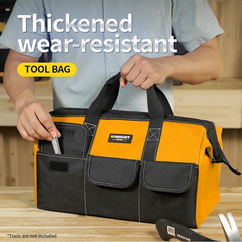 Tool Bag for Men, Heavy Duty Tool Bag Wide Mouth Tote for Various Instrument, Electrician Carpenter Mechanic(Yellow)