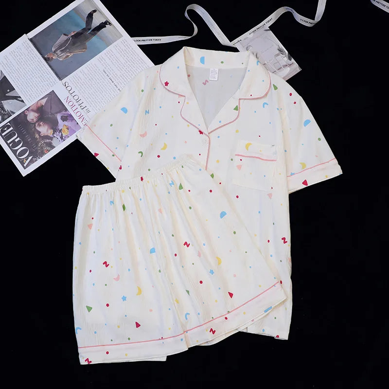 2Two-piece pajama set for women, summer short-sleeved shorts2026New sweet home wear two-piece set, lightweight style