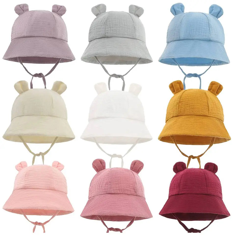 Soft Cotton Baby Sun Hat With Ears Cute Bunny Newborn Boys Girls Bucket Hat Summer Kids Toddler Panama Cap 0 to 12 Months