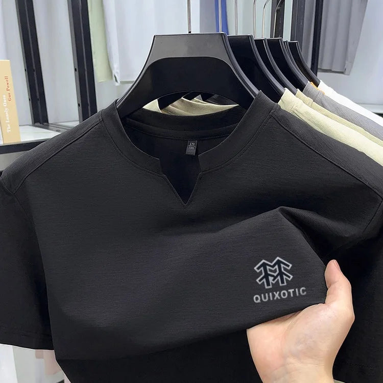 Luxury Man Short-Sleeved T-Shirt V-Neck Pattern Summer New Outdoor Sport T-Shirt Breathe Sleek Versatile Leisure Men's Clothing