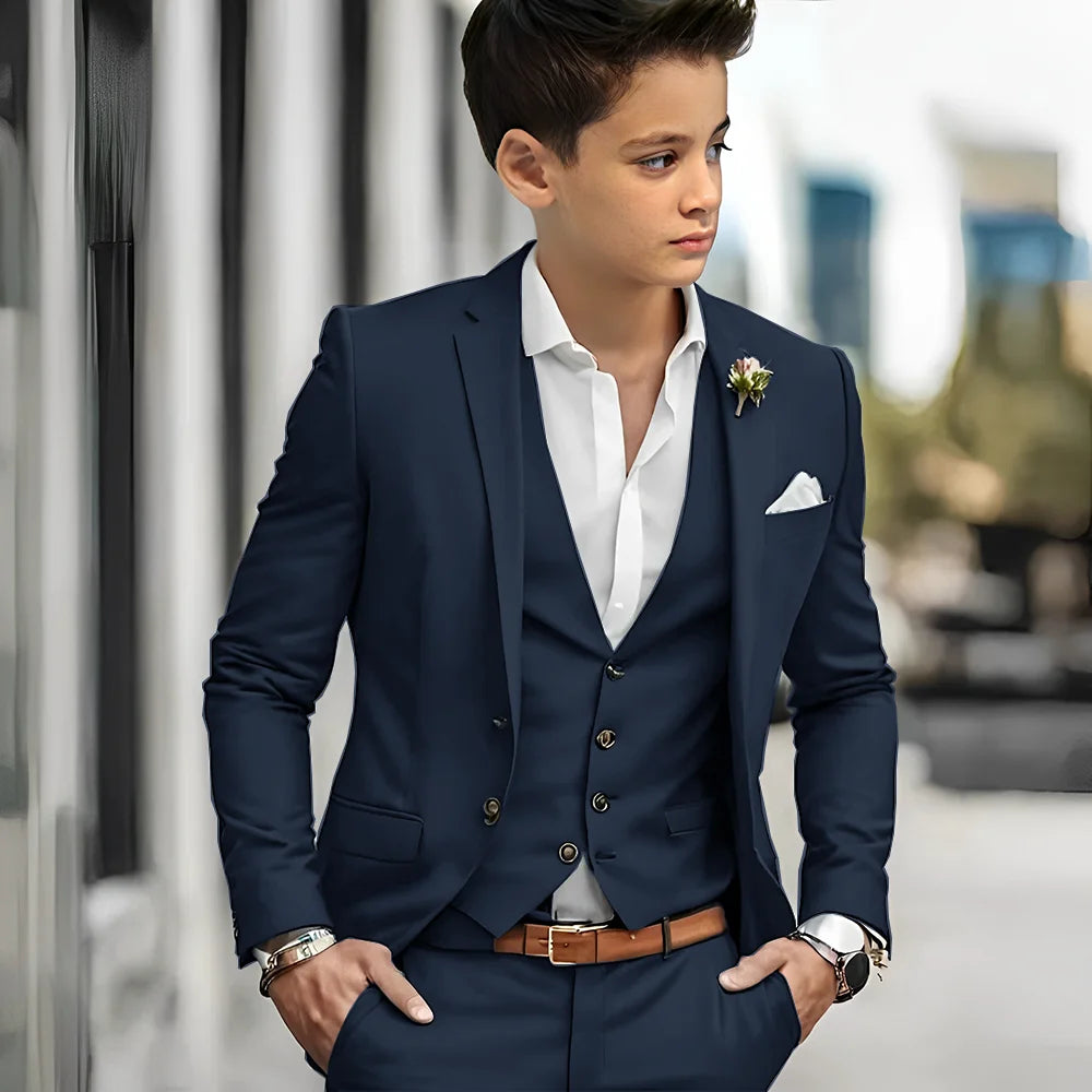 Luxury Green Bos Suits Elegant Wedding 3 Piece Jacket Pants Vest Boy Clothing High Quality Customized Full Sets Costume Kids