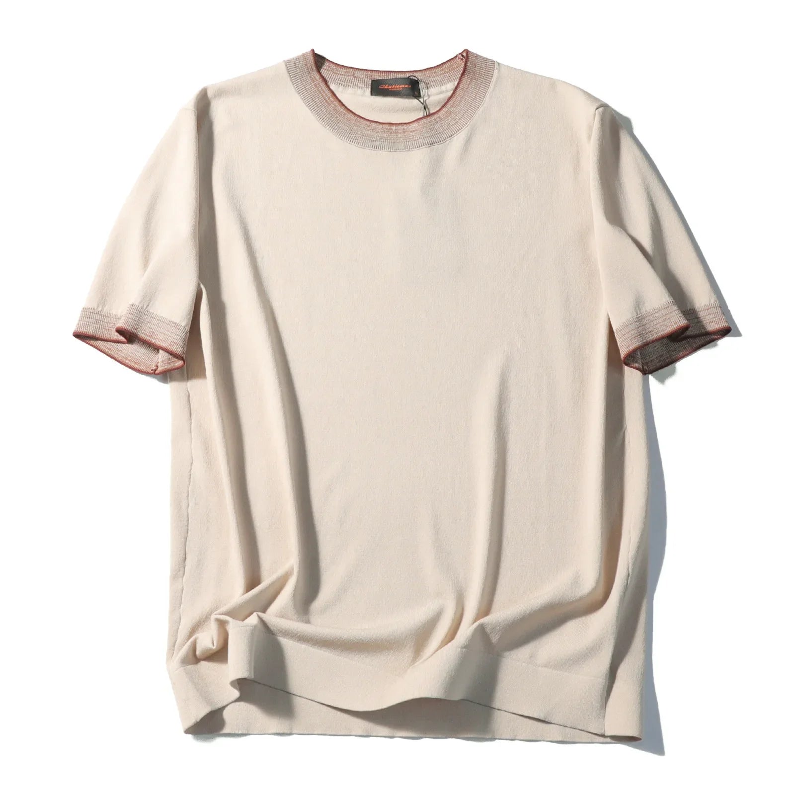 Italian old money style 26 summer men's high sense retro contrasting color round neck knitted short-sleeved T-shirt
