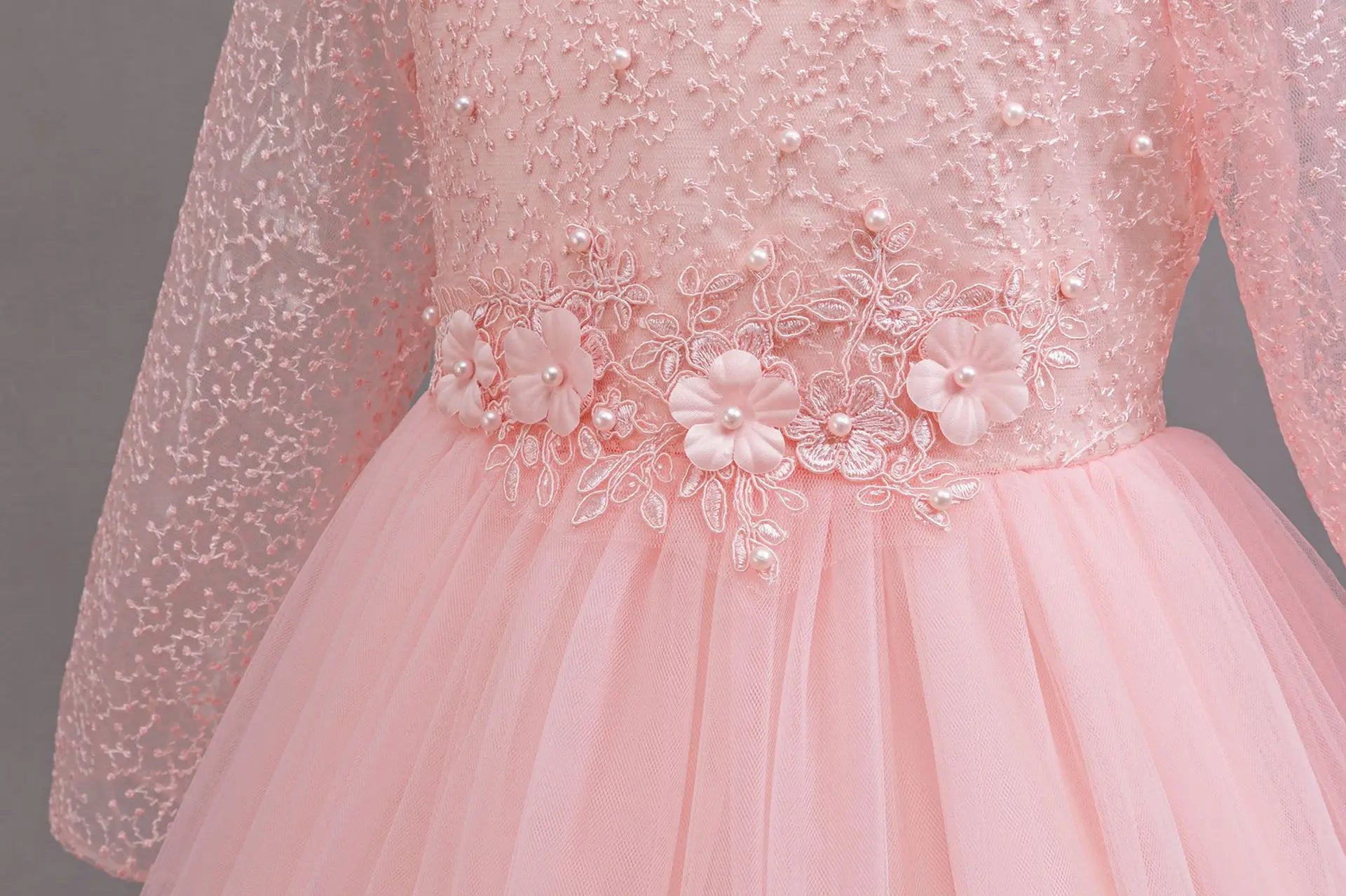 New Long Sleeve Elegant Dress for Young Girls Flower Girl Wedding Dresses Lace Formal White Clothes From 4 to12 Years