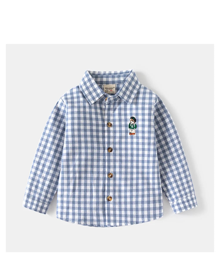 New Children's Clothes 2025 Kids Shirts With Collar Boys' Cotton Long Sleeved Baby Clothing Casual Top Plaid Blouse for Boy 2-7Y