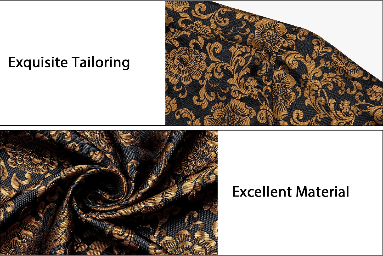 Luxury Men Dress Shirt Formal Prom Tuxedo Long Sleeve Polyester Golden Color Paisley Black Shirts Blouse Men Clothing