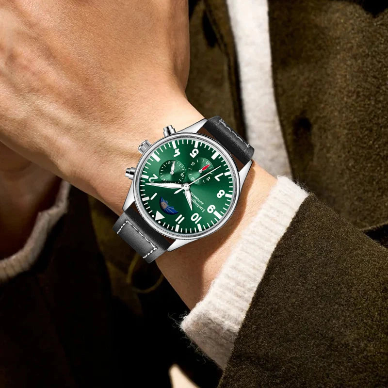 Luxury High-End Watch Series, Business Casual Men's Mechanical Watch, Automatic Winding, Round Dial, Multi-Function Display, Leather Strap, European and American Style, High Aesthetic Value, Light Luxury, Fashionable and Vers
