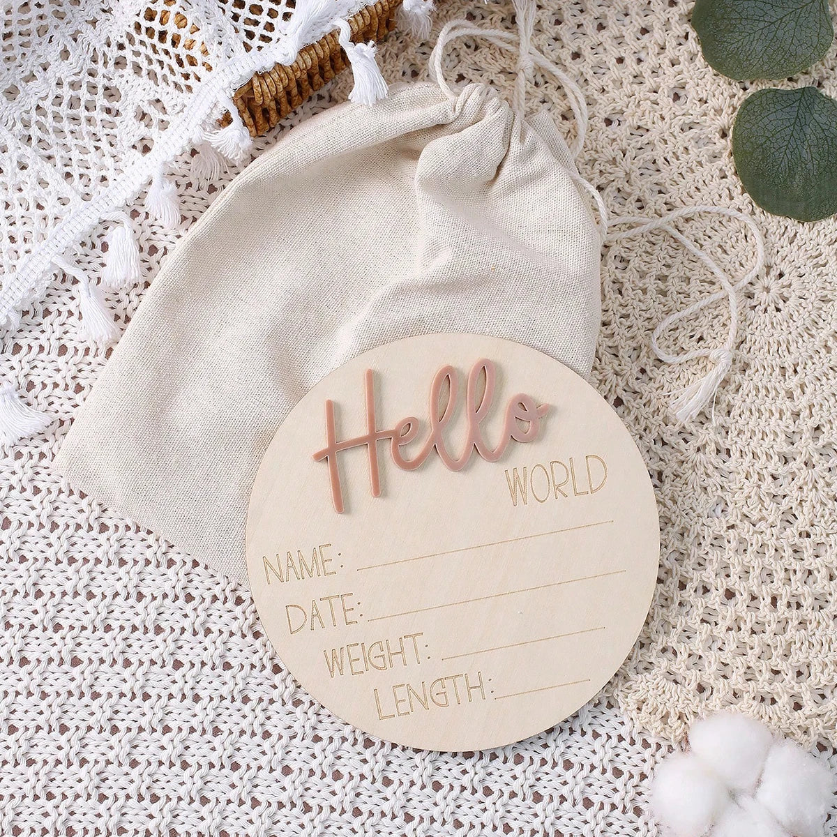 Ylsteed Hello World Newborn Sign Wooden Baby Announcement Sign for Hospital Baby Name Announcement Sign Newborn Keepsakes Props