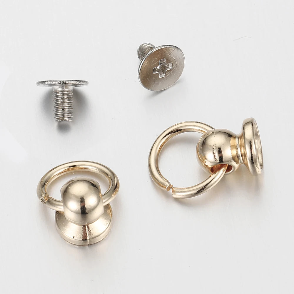 20set Metal Ball Post with O Ring Studs Rivets Nail Screw Back Round Head Spot Spikes Leather Craft Phone Case Decor Accessories