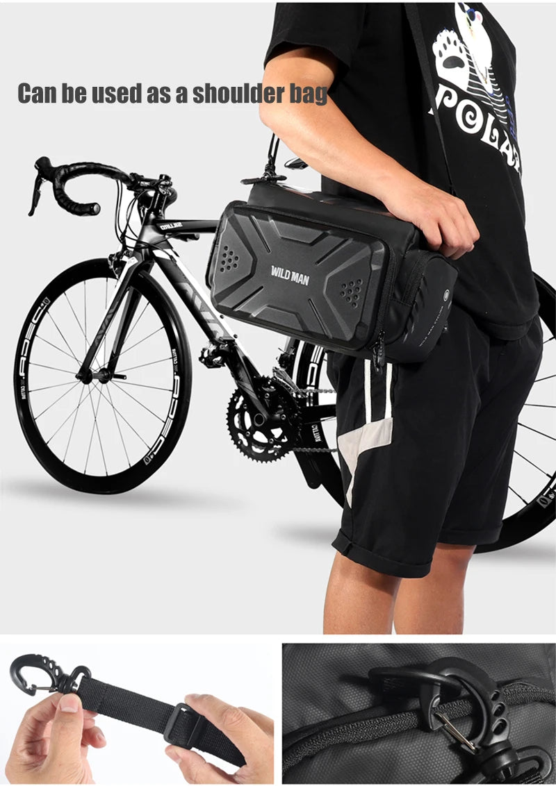 WILD MAN EVA Hard Shell Bicycle Handlebar Bag Touch Screen Phone Holder Electric Scooter Front Bag Crossbody Camera Pouch
