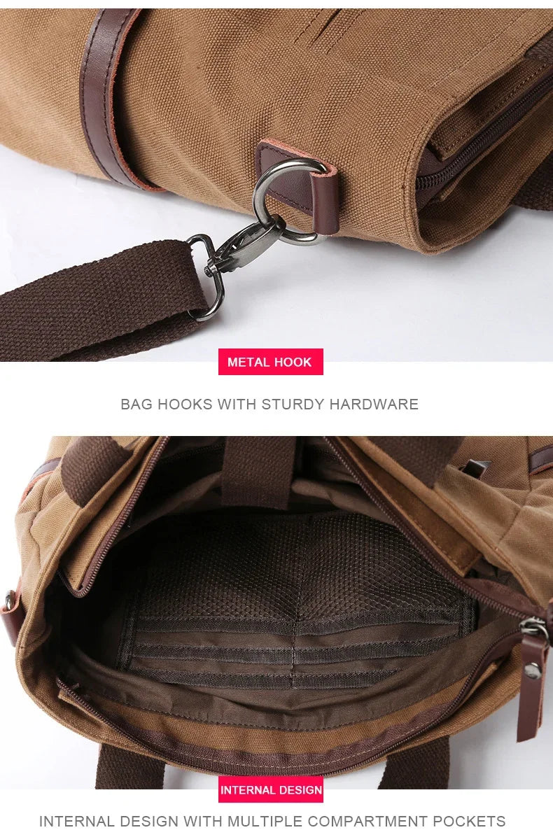 Men's Handbags Briefcase Canvas Shoulder Bag Man for Documents Large Capacity Tote Laptop Bag Crossbody Travel Bags Vintage K004