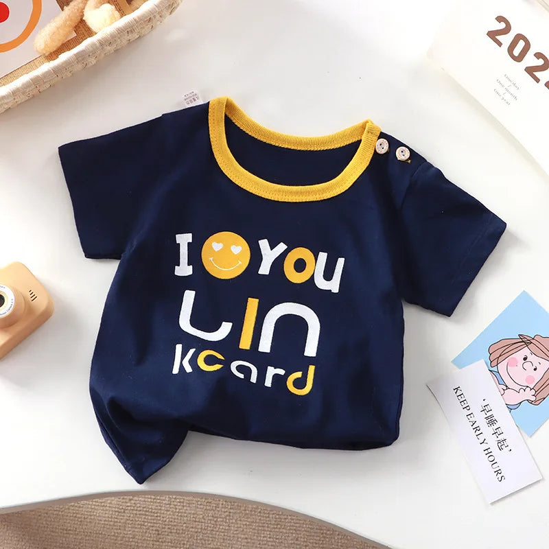 2-6Y New Cartoon T-shirt Pure Cotton Girls Short-sleeved Summer Half-sleeved Tops Little Boys Tops Kids Tees Children Clothing