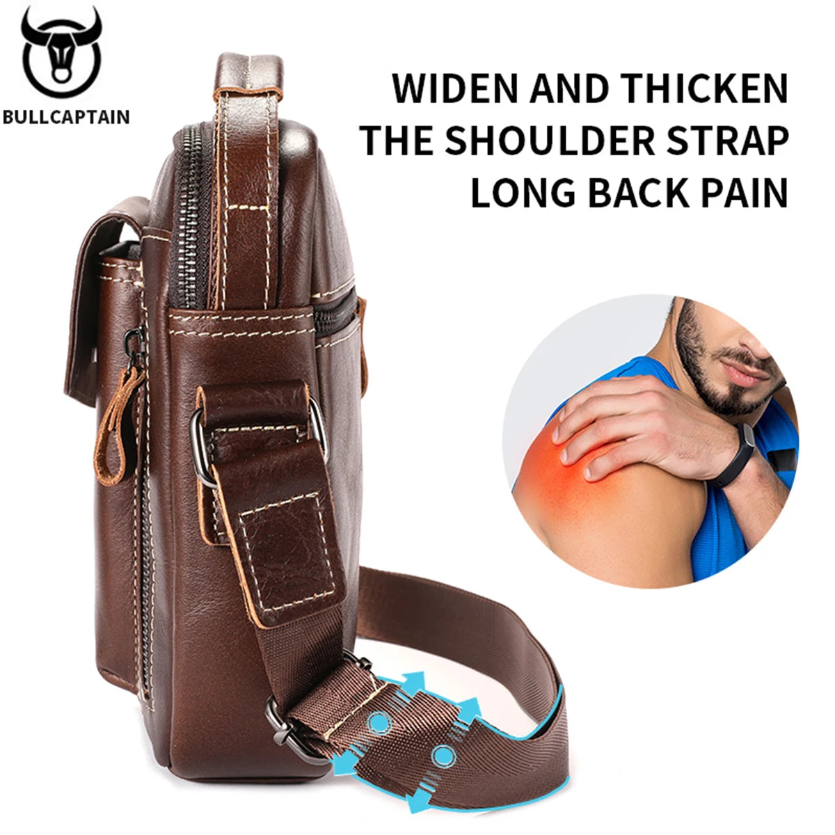 BULLCAPTAIN Casual Fashion Men's Messenger Bag's Business Portable Handbag Man Leather Shoulder Bag Mobile 6.5'' Phone Bags
