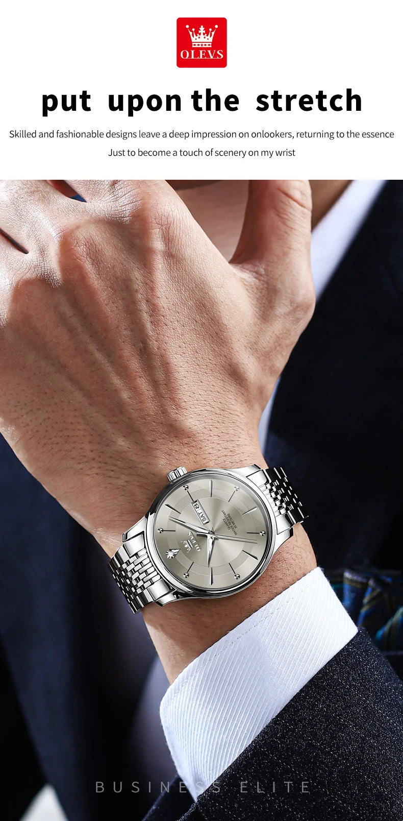 OLEVS Men's Watches Business Simply Original Quartz Watch for Man Waterproof Stainless Steel Luminous Hands Date Week