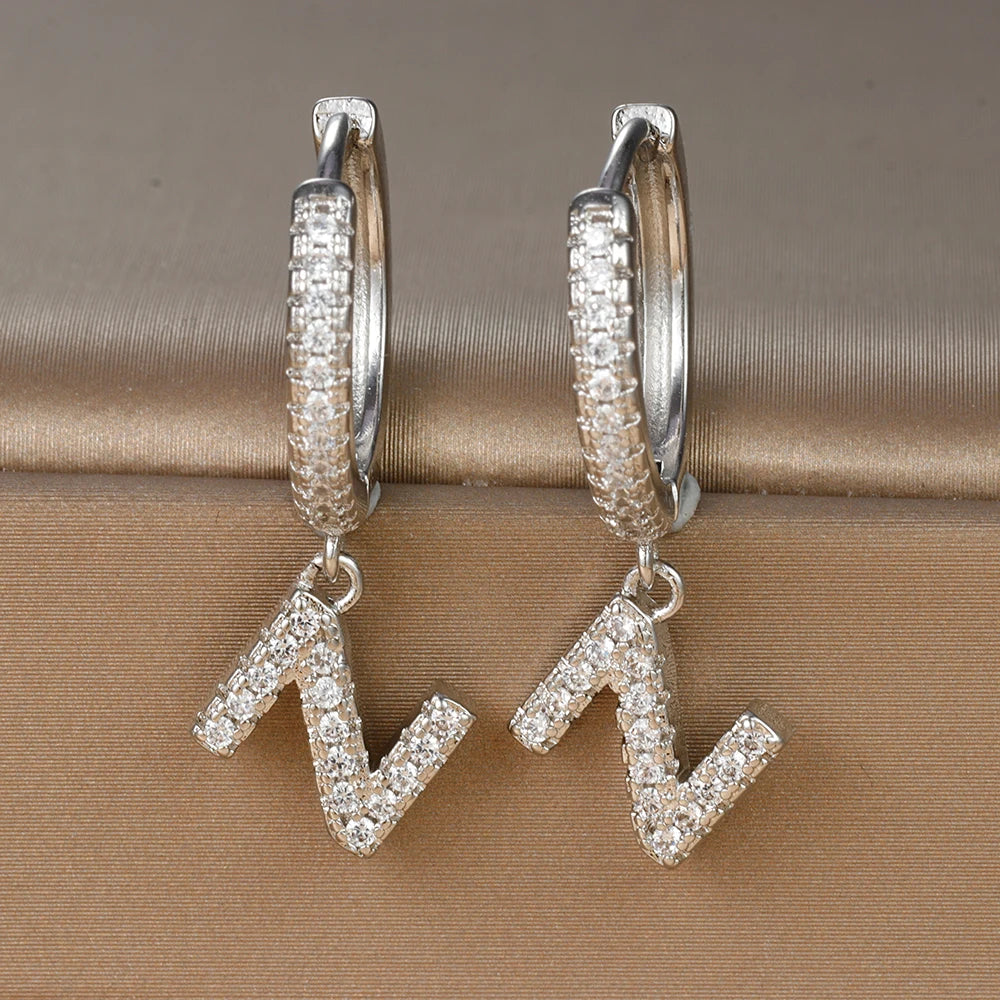 Silver Color Stainless Steel 26 Letters Hoop Earrings For Women A-Z Crystal Zircon Cartilage Piercing Earrings Wedding Jewelry
