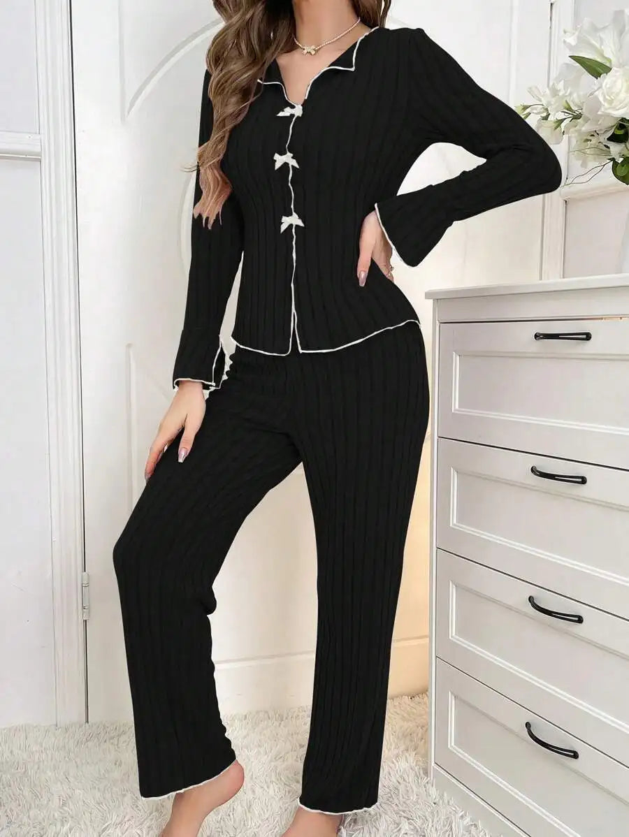 2026 Women's Fashion Two-piece Pajama Sets 2PCS Autumn Winter Casual Warm Home Clothes Sets for Girls Solid Sleepwear Clothes