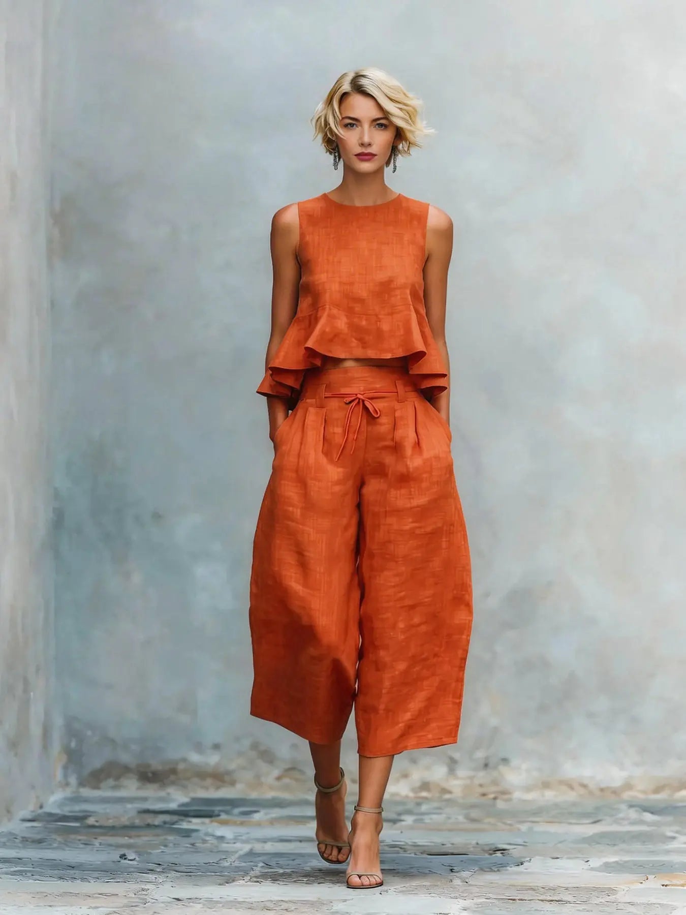 Summer Vacation Outfits Woman 2026 Elegant O Neck Sleeveless Tank Top And Wide Leg Trousers Suit Casual 2 piece Loose Sets