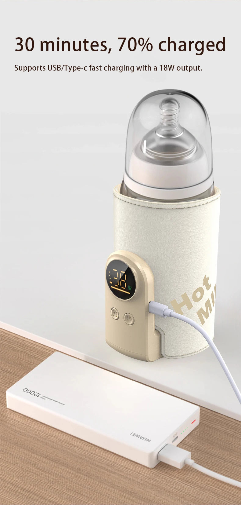 USB Multifunctional High-capacity Baby Feeding Bottle Smart Temperature Control Warmer Screen Newborn Baby Bottle Warmer Sleeve