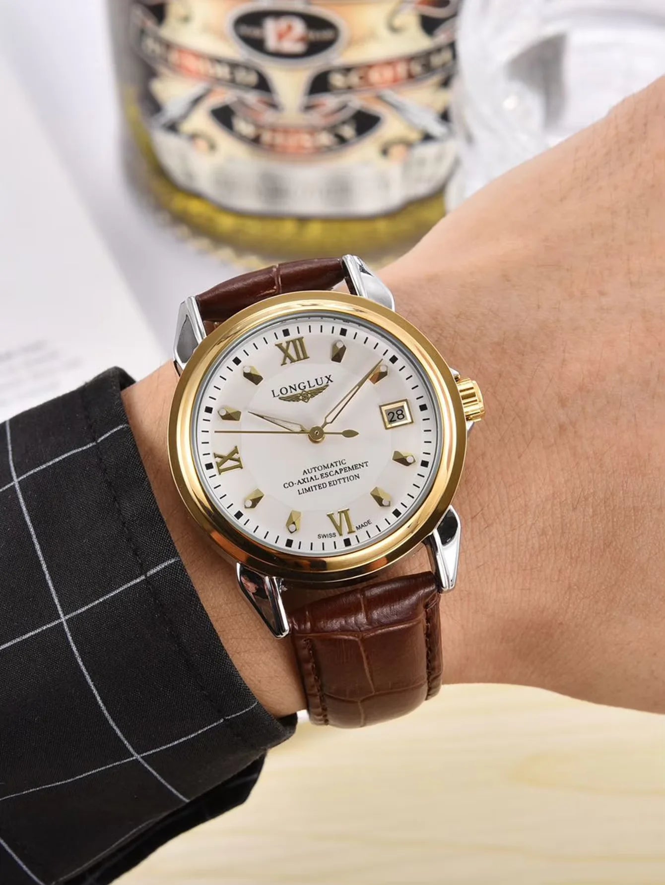 Luxury Men's Automatic Mechanical Watch, Mechanical Movement, Limited Edition, Roman Numeral Dial, Leather Strap, Skeleton Design, Waterproof, Luminous Calendar, Business Casual Style, Men's Watch, High-End Gentleman's Formal