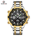 GOLDEN HOUR Luxury Men's Sport Stainless Steel Waterproof Dual Display Analog Digital Quartz Wristwatches Relogio Masculino
