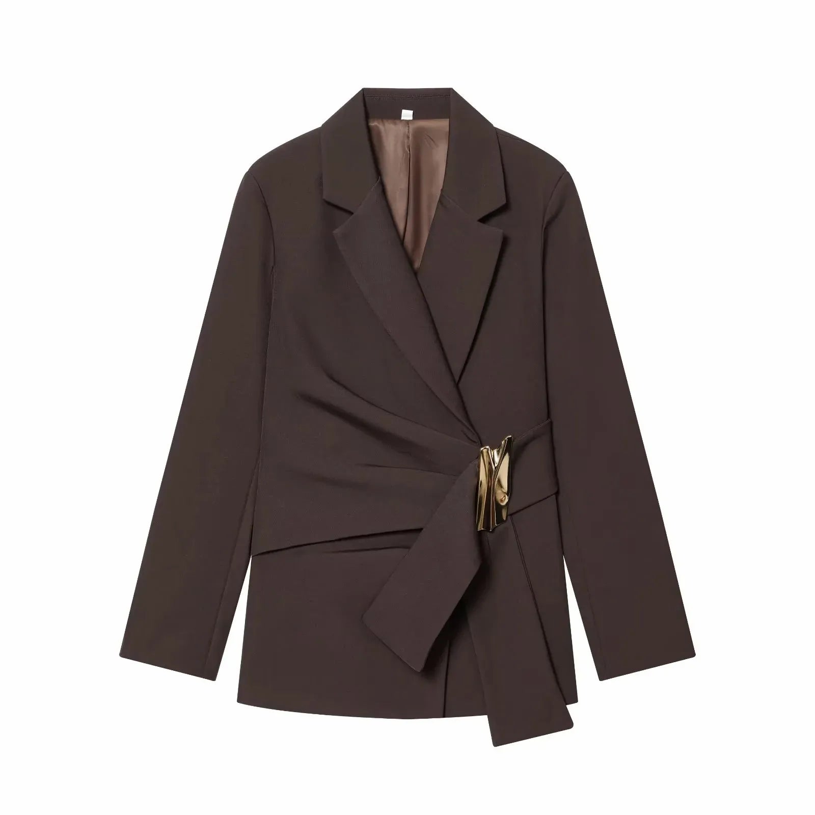 Women Suit Pants Two-Piece Set Buckle Decoration Long Sleeve Blazer Coat + Straight-Leg Pants 2 Pieces Sets Chic Woman Outfits