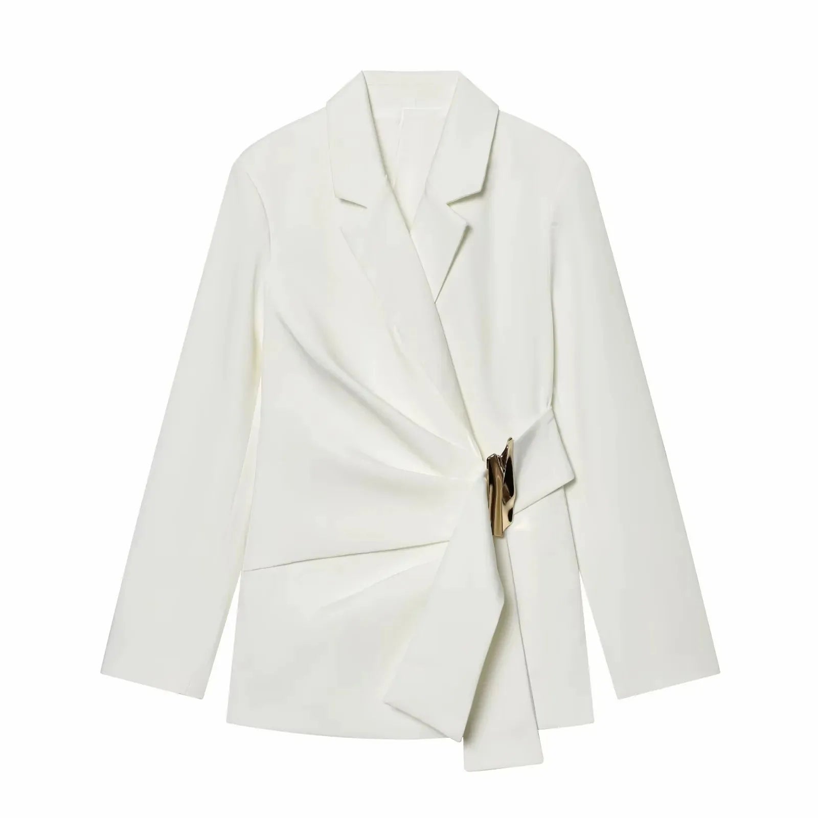 Women Suit Pants Two-Piece Set Buckle Decoration Long Sleeve Blazer Coat + Straight-Leg Pants 2 Pieces Sets Chic Woman Outfits