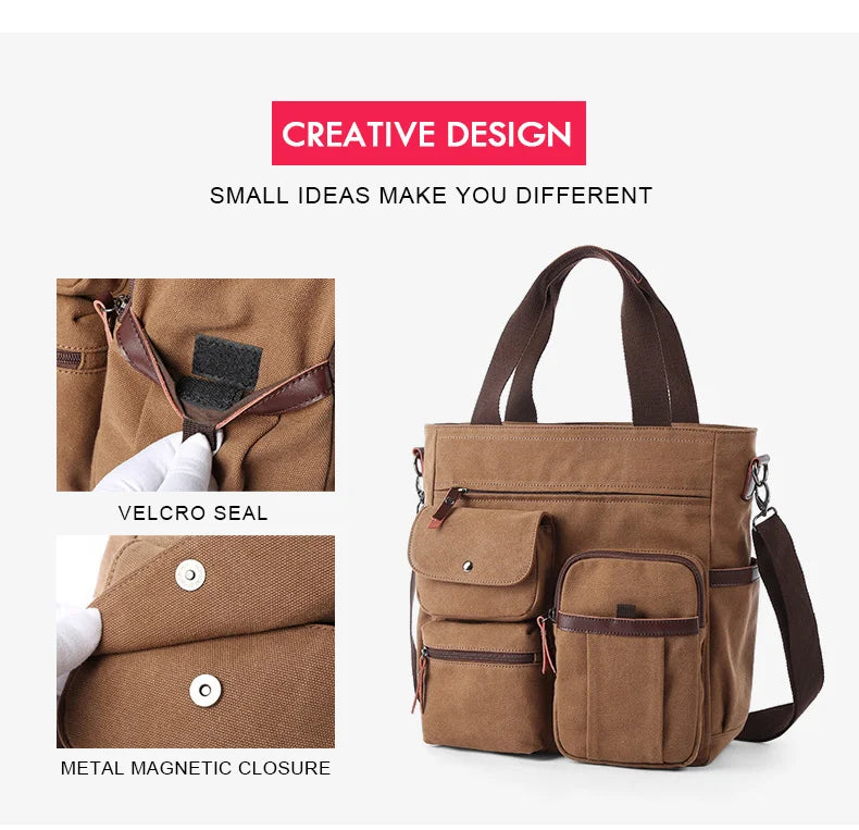 Men's Handbags Briefcase Canvas Shoulder Bag Man for Documents Large Capacity Tote Laptop Bag Crossbody Travel Bags Vintage K004