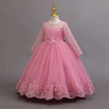 New Long Sleeve Elegant Dress for Young Girls Flower Girl Wedding Dresses Lace Formal White Clothes From 4 to12 Years
