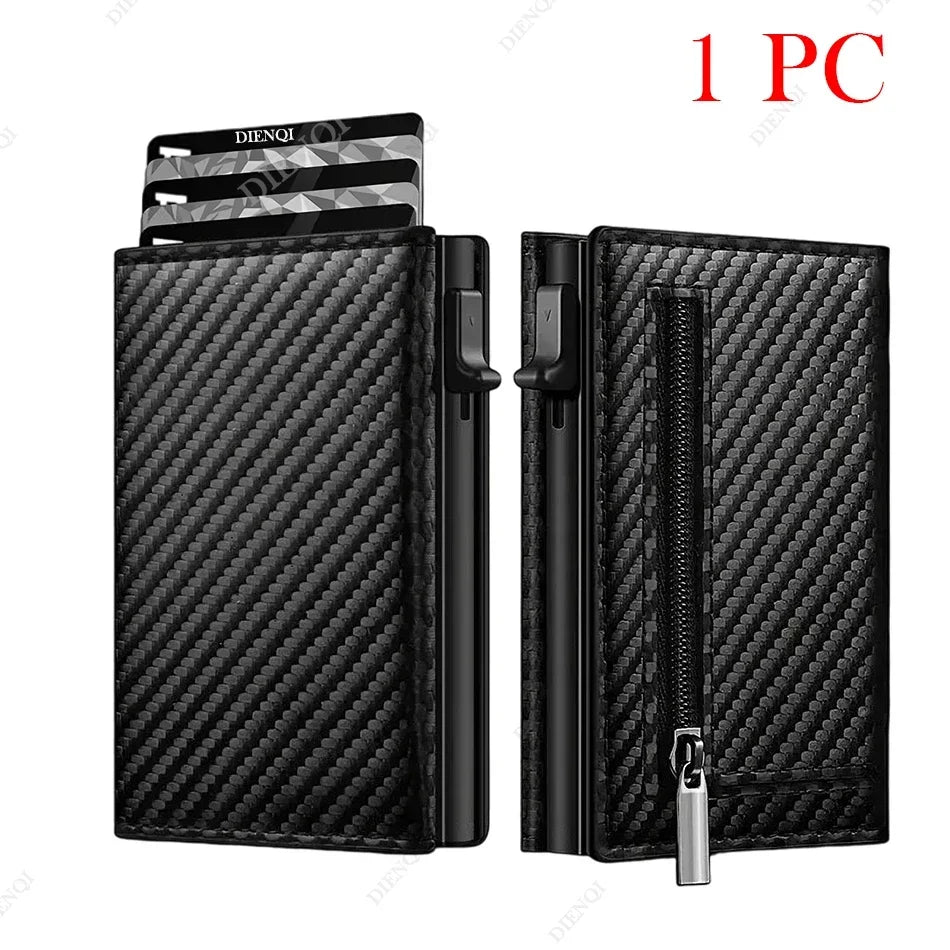 RFID Blocking Credit Card Holders Wallet Men Luxury Ultra Thin Automatic Pop Up Metal Minimalist Wallets Money Clips with Zipper