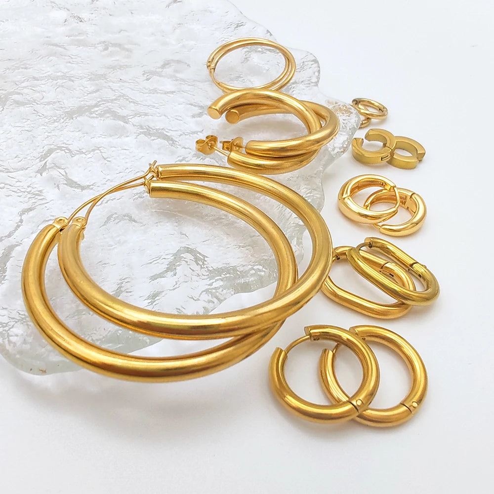eManco Fashion Gold Size Circle Earrings Women's Jewelry Accessories Classic Stainless Steel Earrings Wholesale