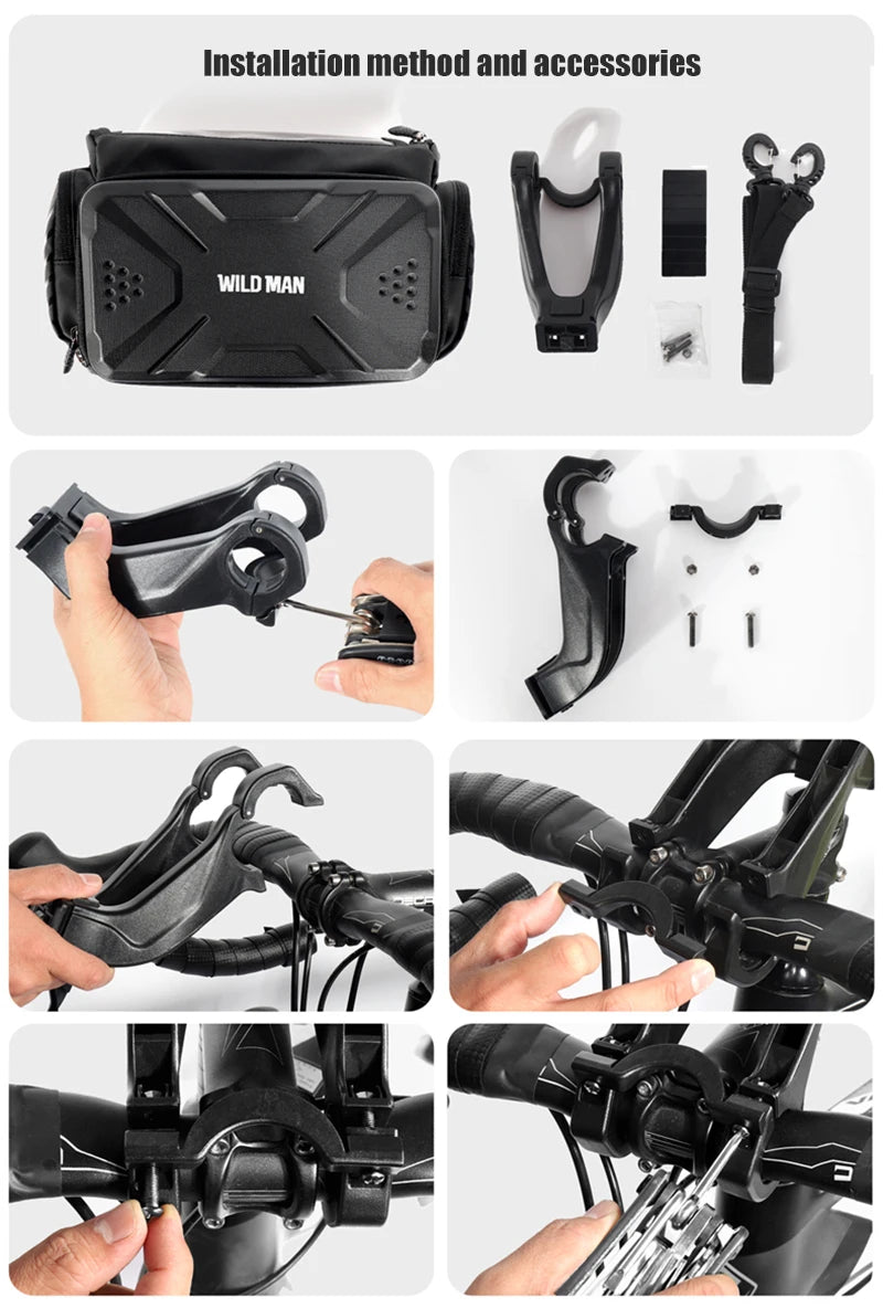 WILD MAN EVA Hard Shell Bicycle Handlebar Bag Touch Screen Phone Holder Electric Scooter Front Bag Crossbody Camera Pouch