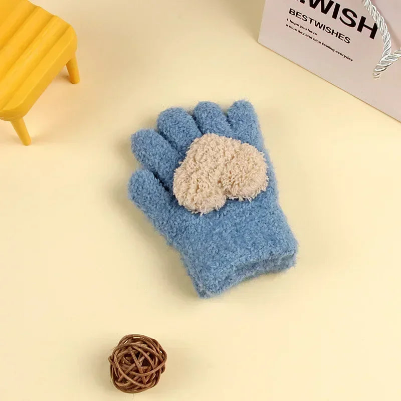 Winter Knitted Gloves Cartoon Warm Mittens Toddlers Outdoor Cartoon Pattern Cute Gloves for Child Kids Baby Girls Boys 1-3Y/O