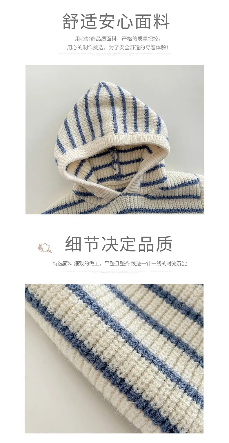 Ins Baby Clothing Korean Style Fashion Casual Soft Comfortable Knitwear Top Winter New Boys Girls Baby Thick Striped Romper