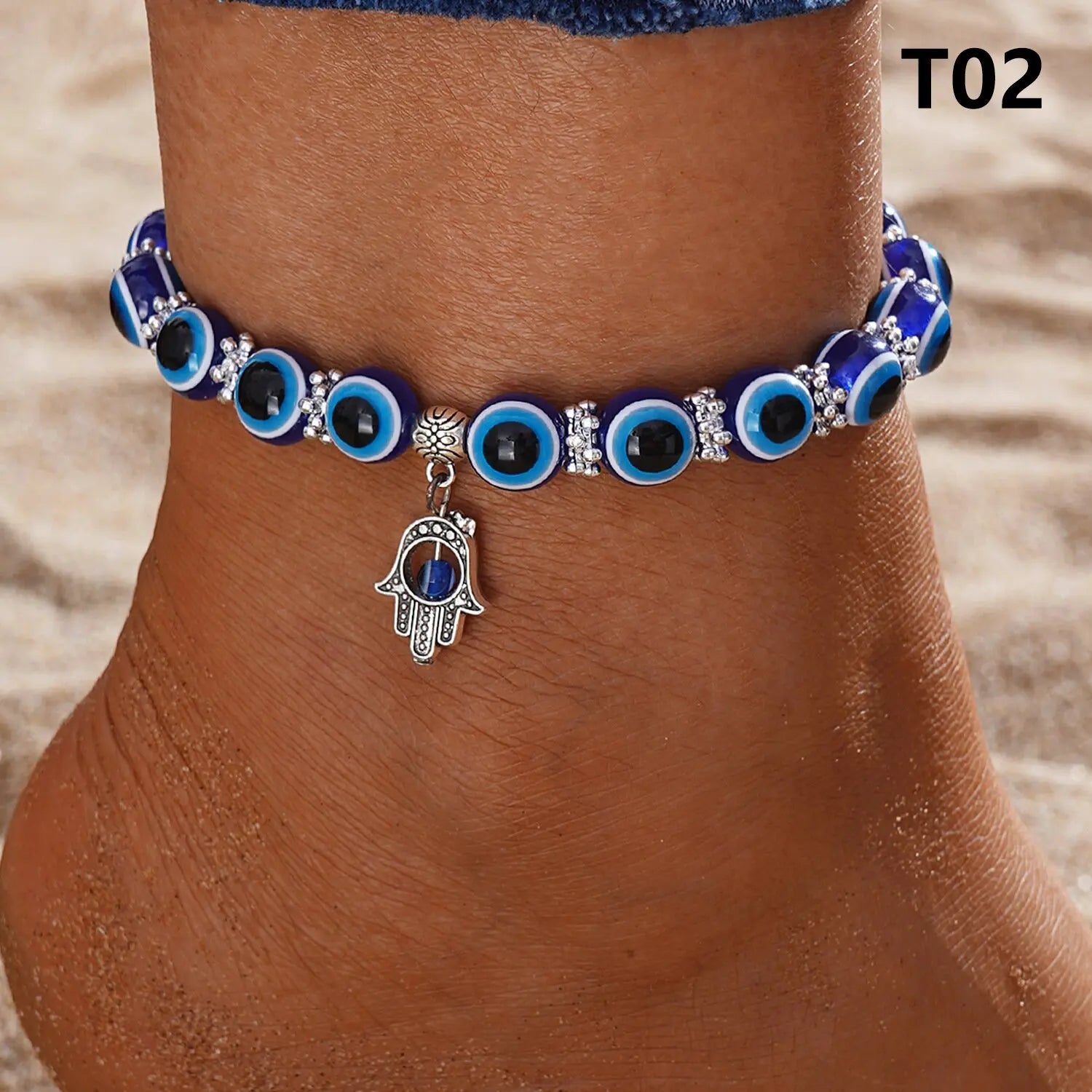 Classic Turkish Lucky Evil Eye Anklets For Women Blue Evil Eye Palm Butterfly Owl Pendant Beads Ankle Handmade Charm Jewelry