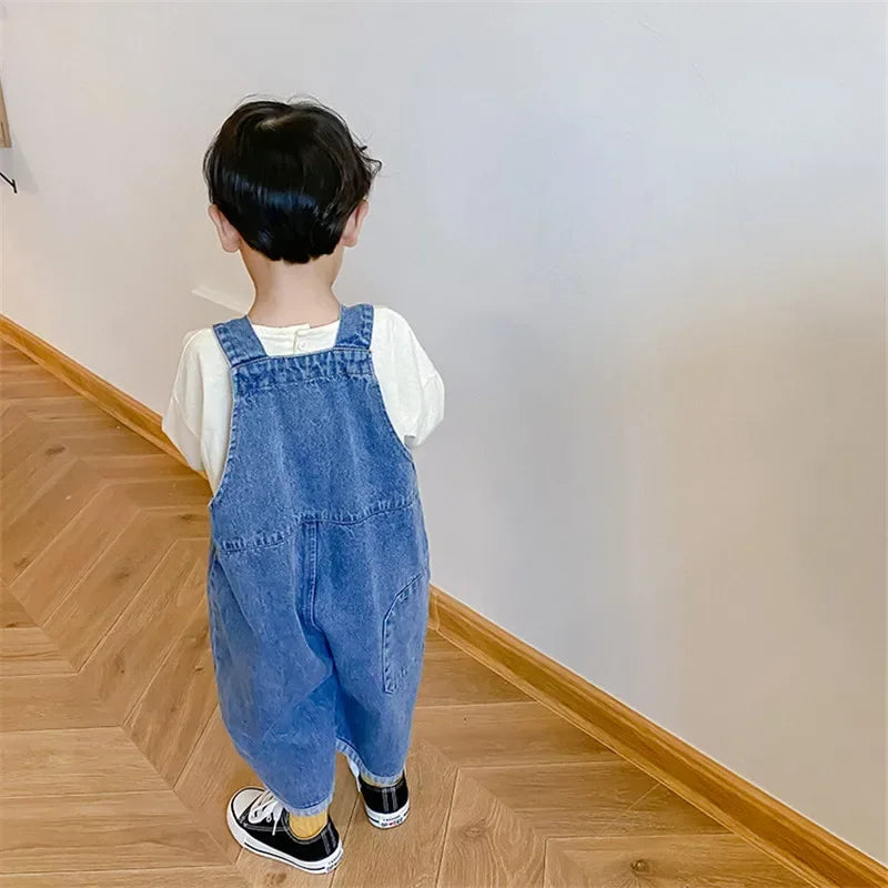 2025 Autumn New Children Loose Overalls boys girls casual all-match denim Trousers Spring Fall Solid Outwear 1-7Y Kids bib pants