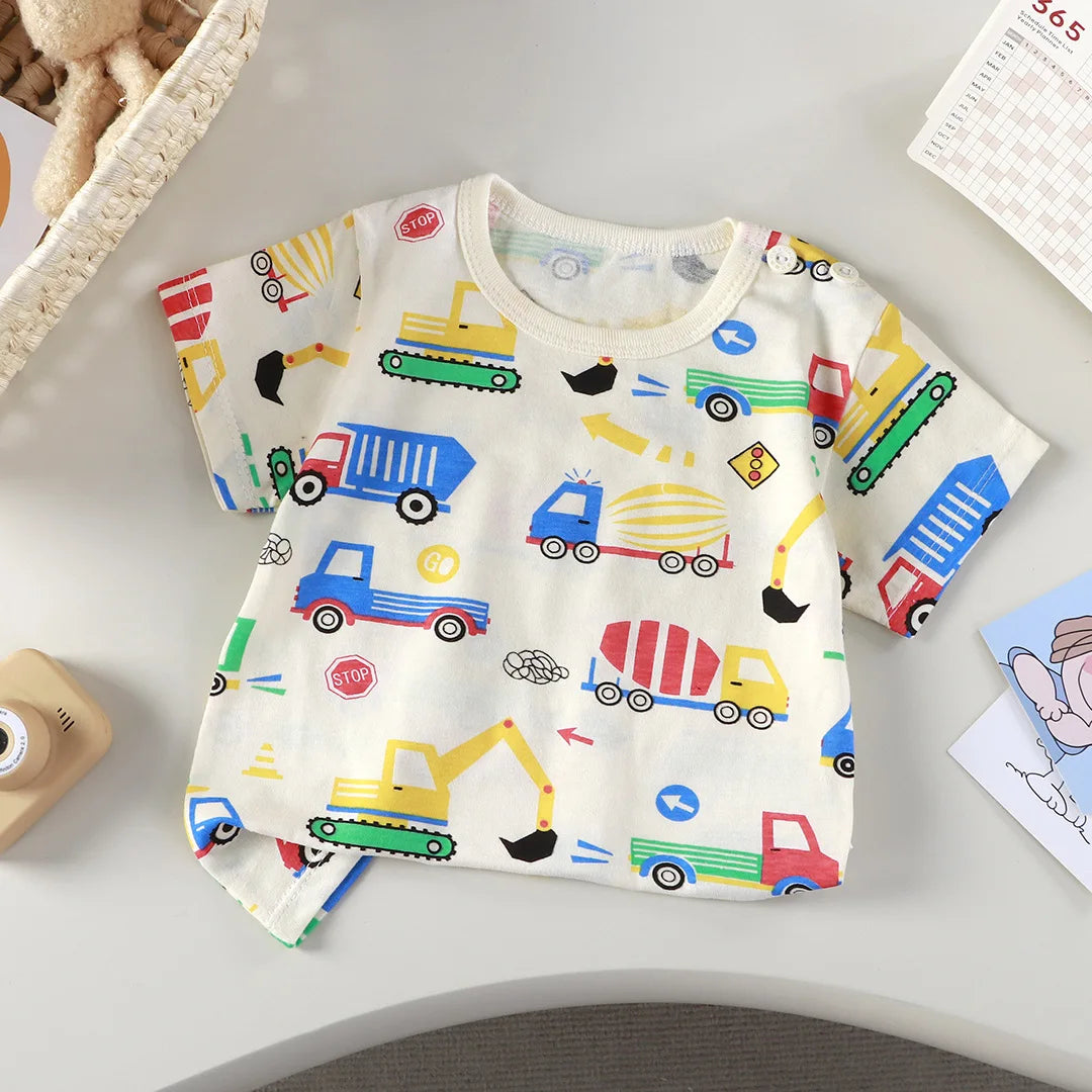 2-6Y New Cartoon T-shirt Pure Cotton Girls Short-sleeved Summer Half-sleeved Tops Little Boys Tops Kids Tees Children Clothing