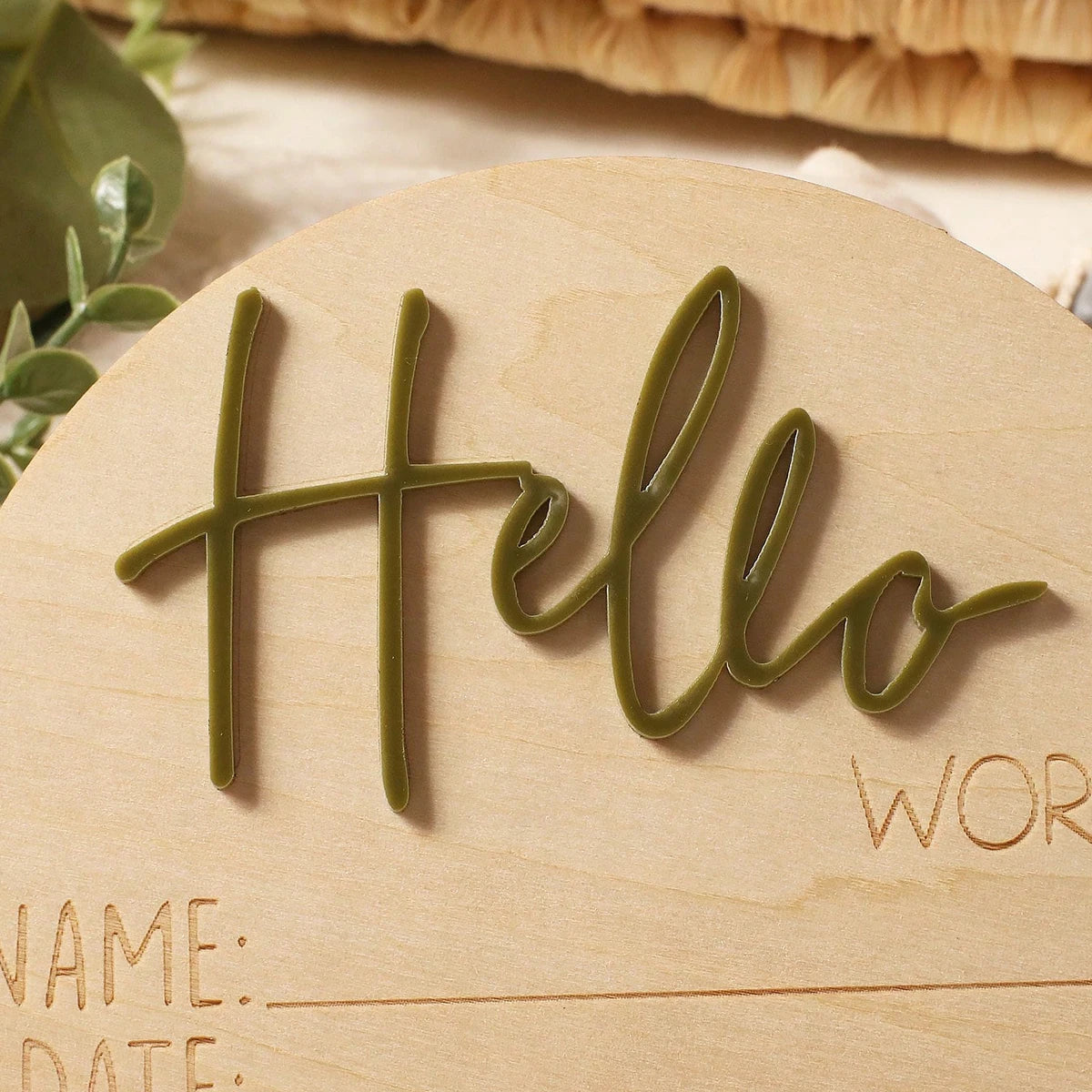 Ylsteed Hello World Newborn Sign Wooden Baby Announcement Sign for Hospital Baby Name Announcement Sign Newborn Keepsakes Props
