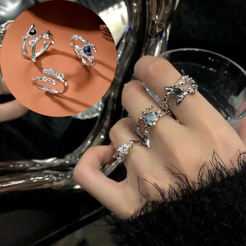 Vintage Gothic Temperament Red Crystal Cross Geometry Aesthetic Open Rings for Women Girl Punk Grunge Jewelry Men Rings