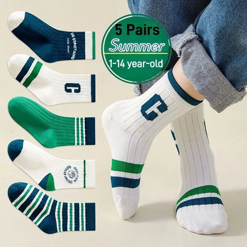 GreenC Summer Calf Socks 5 Pairs Children's Socks Boys Spring Cotton Socks Baby Child 1-14T Kids  Sport Sock