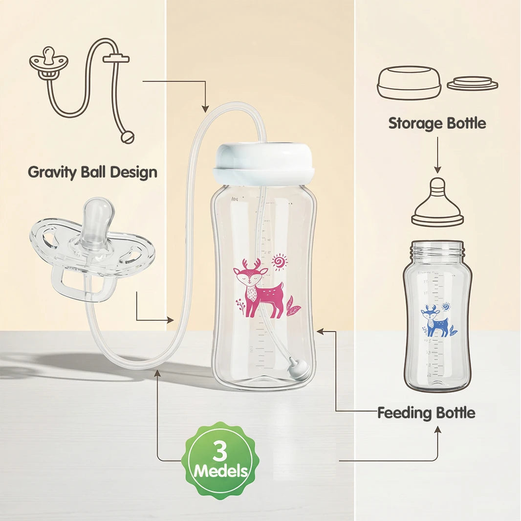 3-in-1 Hands-Free 300ML Wide-neck Baby Bottle,Milk Storage Bottle,Pacifier,Multi-Function Anti-Drop Gravity Ball Feeding Bottle
