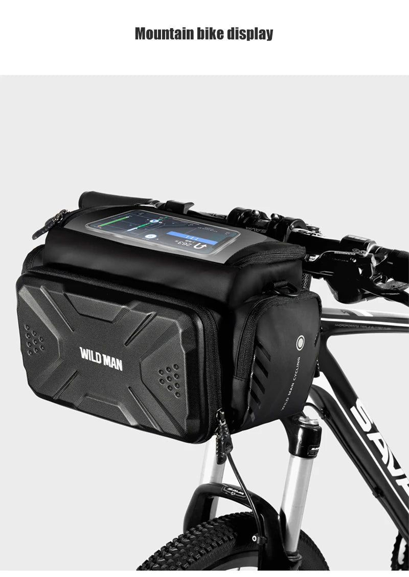 WILD MAN EVA Hard Shell Bicycle Handlebar Bag Touch Screen Phone Holder Electric Scooter Front Bag Crossbody Camera Pouch