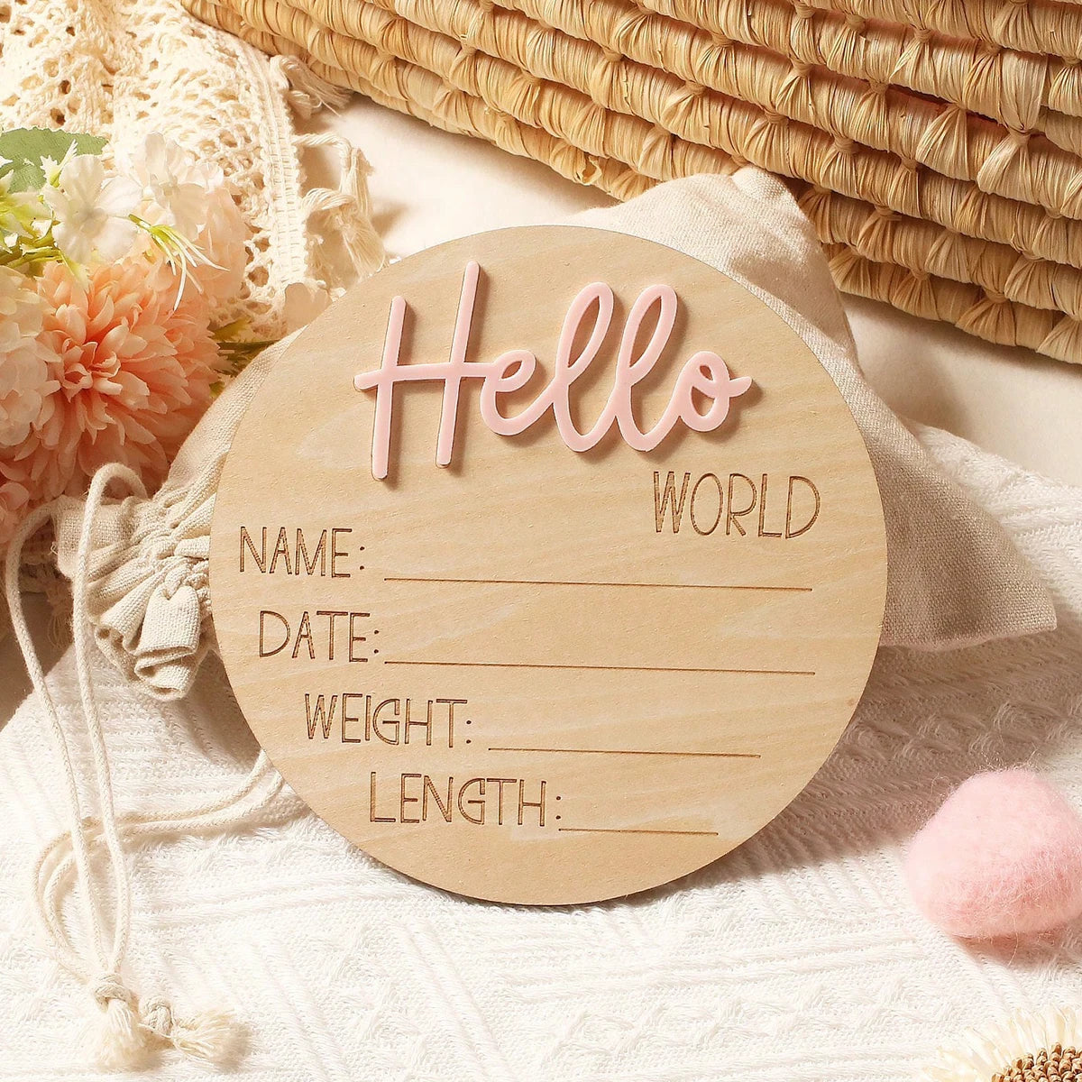 Ylsteed Hello World Newborn Sign Wooden Baby Announcement Sign for Hospital Baby Name Announcement Sign Newborn Keepsakes Props