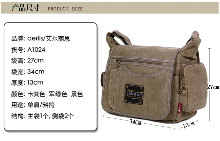 Men's Vintage Canvas Bag Men Casual Crossbody Bag For Men Messenger Bag Man Travel Shoulder Bags Bolsa Masculina High Quality