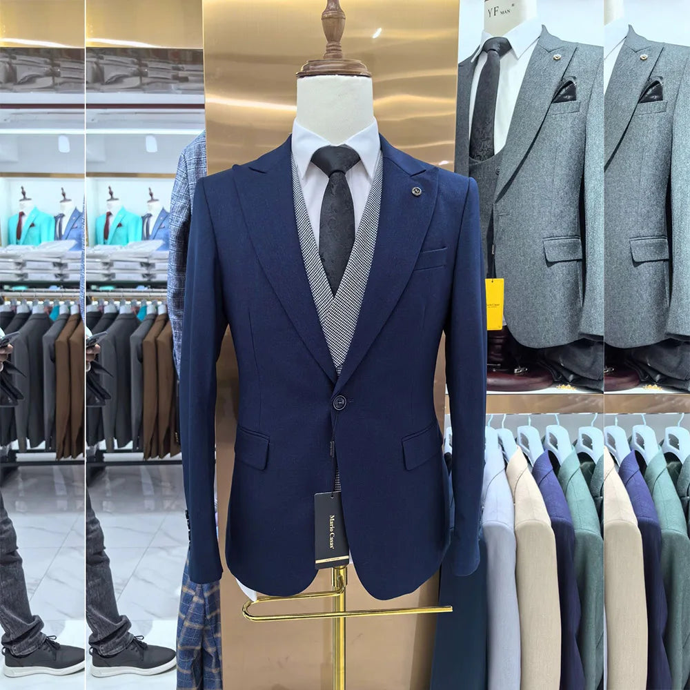 2025 Luxury Men's Suits High Quality 3 Piece Jacket Pants Vest Male Clothing Peak Lapel One Button Outfits Costume Homme Blazer