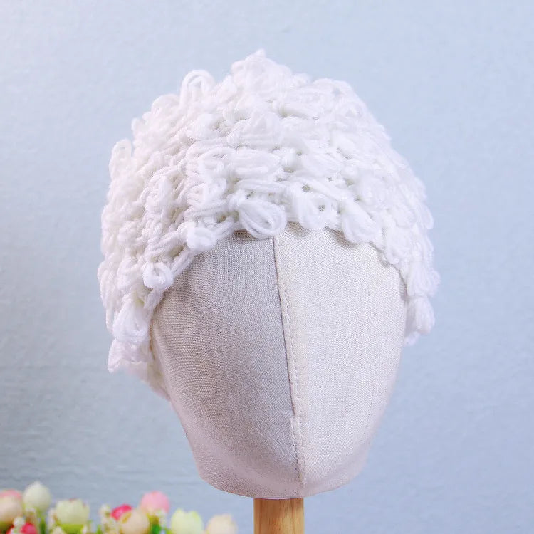 Kids Boy Girl Hat Cute Old Lady Woman Curly Hair Wig Cap Skullies Beanies Winter Knitted Children Baby Hats and Caps Accessories