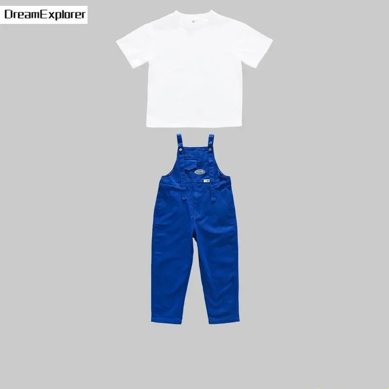 Boys Hip Hop Loose Colorful Overalls Girls Patchwork Dungaree Children Candy Color Jumpsuit Street Dance Romper Kids Streetwear