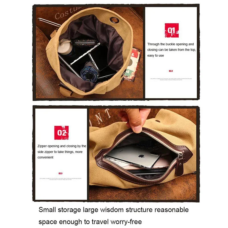 Men's Canvas Handbag Casual Bag Portable Travel Sports gym Shoulder Bag Leisure Backpack Multifunctional Small Bags