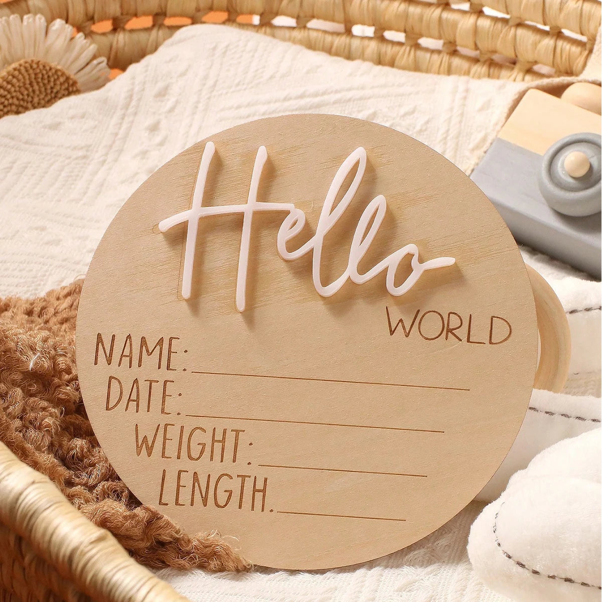 Ylsteed Hello World Newborn Sign Wooden Baby Announcement Sign for Hospital Baby Name Announcement Sign Newborn Keepsakes Props